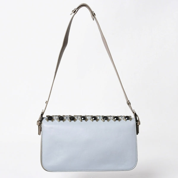 FENDI フェンディ バッグ ショルダーバッグ 3トレバケット ビジュー ラインストーン レザー 8BR720 グレー シルバー金具 美品 中古 4a006946