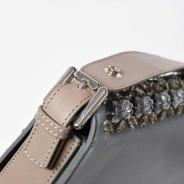 FENDI フェンディ バッグ ショルダーバッグ 3トレバケット ビジュー ラインストーン レザー 8BR720 グレー シルバー金具 美品 中古 4a006946