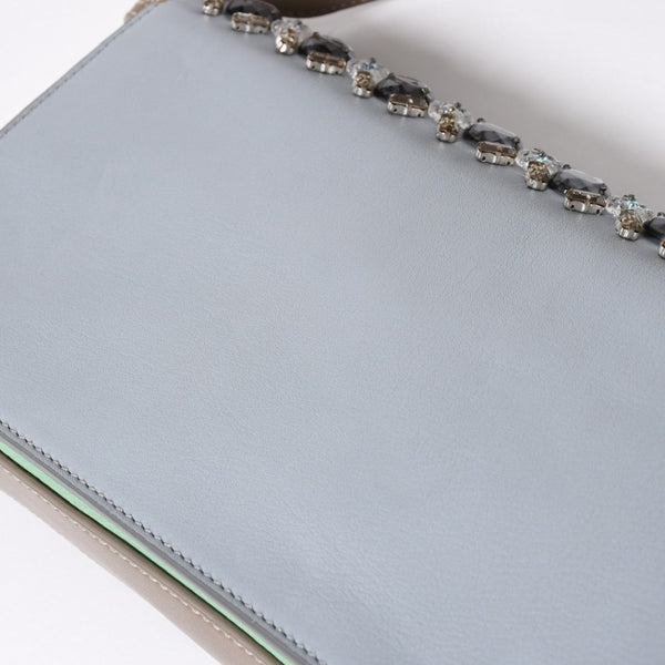 FENDI フェンディ バッグ ショルダーバッグ 3トレバケット ビジュー ラインストーン レザー 8BR720 グレー シルバー金具 美品 中古 4a006946