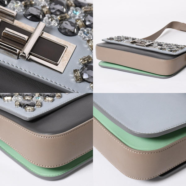 FENDI フェンディ バッグ ショルダーバッグ 3トレバケット ビジュー ラインストーン レザー 8BR720 グレー シルバー金具 美品 中古 4a006946