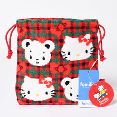 新品未使用 familiar ファミリア × HELLO KITTY ハローキティ 巾着 770347 XF チェック柄 レッド グリーン ホワイト 中古 4a007757