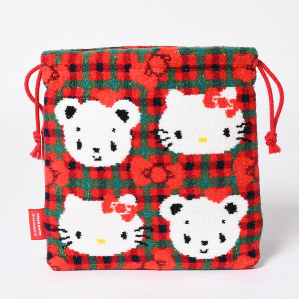 新品未使用 familiar ファミリア × HELLO KITTY ハローキティ 巾着 770347 XF チェック柄 中古 4a007587