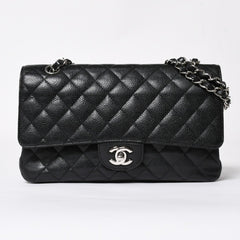 極美品 CHANEL シャネル マトラッセ25 Wフラップ Wチェーンショルダーバッグ 13番台 ココマーク キャビアスキン ブラック 中古 4a007767