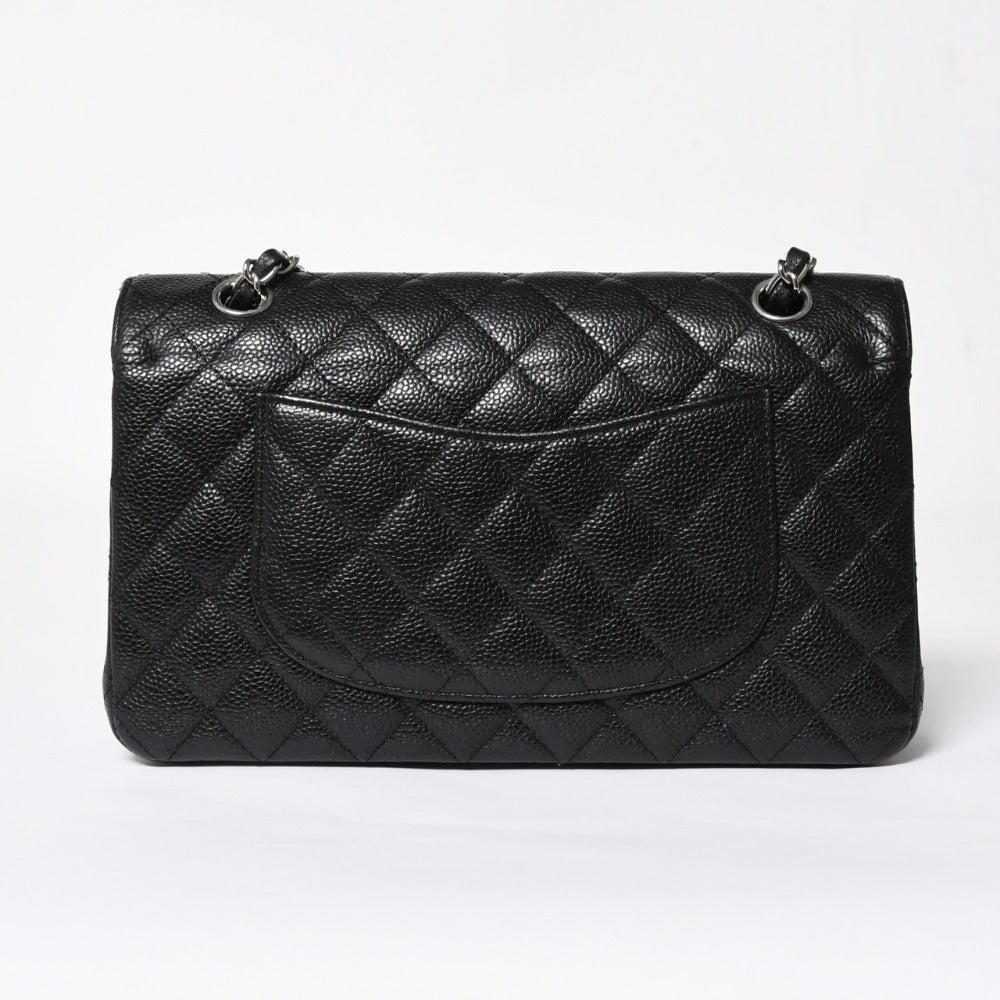 極美品 CHANEL シャネル マトラッセ25 Wフラップ Wチェーンショルダーバッグ 13番台 ココマーク キャビアスキン ブラック 中古 4a007767