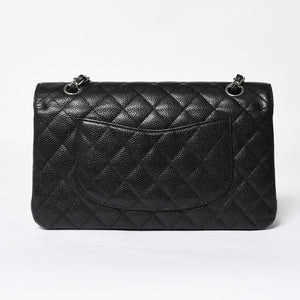 極美品 CHANEL シャネル マトラッセ25 Wフラップ Wチェーンショルダーバッグ 13番台 ココマーク キャビアスキン ブラック 中古 4a007767