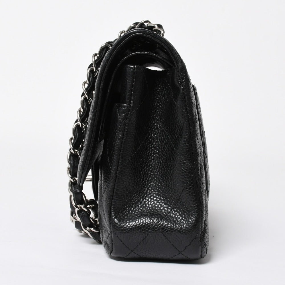極美品 CHANEL シャネル マトラッセ25 Wフラップ Wチェーンショルダーバッグ 13番台 ココマーク キャビアスキン ブラック 中古 4a007767