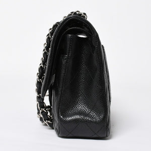 極美品 CHANEL シャネル マトラッセ25 Wフラップ Wチェーンショルダーバッグ 13番台 ココマーク キャビアスキン ブラック 中古 4a007767