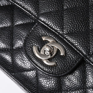 極美品 CHANEL シャネル マトラッセ25 Wフラップ Wチェーンショルダーバッグ 13番台 ココマーク キャビアスキン ブラック 中古 4a007767