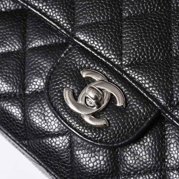 極美品 CHANEL シャネル マトラッセ25 Wフラップ Wチェーンショルダーバッグ 13番台 ココマーク キャビアスキン ブラック 中古 4a007767