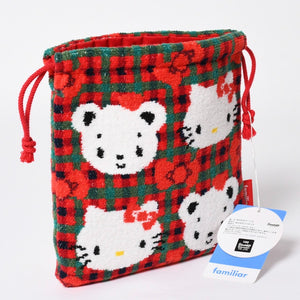 新品未使用 familiar ファミリア × HELLO KITTY ハローキティ 巾着 770347 XF チェック柄 中古 4a007587