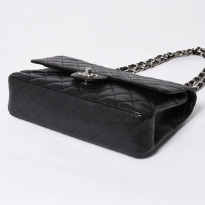 極美品 CHANEL シャネル マトラッセ25 Wフラップ Wチェーンショルダーバッグ 13番台 ココマーク キャビアスキン ブラック 中古 4a007767