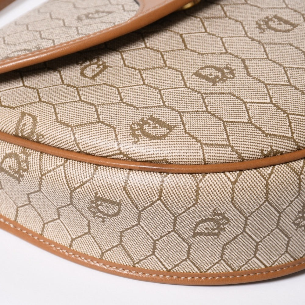 極美品 CHRISTIAN DIOR クリスチャンディオール ミニ ショルダーバッグ ロゴ フランス製 PVC レザー ベージュ ブラウン ゴールド金具 中古 4a007051