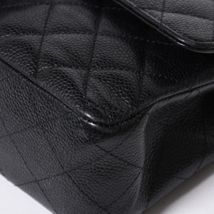 極美品 CHANEL シャネル マトラッセ25 Wフラップ Wチェーンショルダーバッグ 13番台 ココマーク キャビアスキン ブラック 中古 4a007767