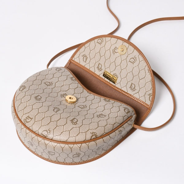 極美品 CHRISTIAN DIOR クリスチャンディオール ミニ ショルダーバッグ ロゴ フランス製 PVC レザー ベージュ ブラウン ゴールド金具 中古 4a007051