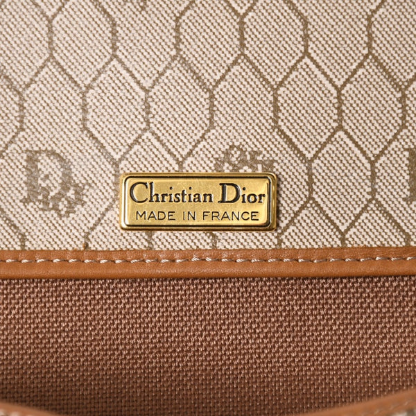 極美品 CHRISTIAN DIOR クリスチャンディオール ミニ ショルダーバッグ ロゴ フランス製 PVC レザー ベージュ ブラウン ゴールド金具 中古 4a007051