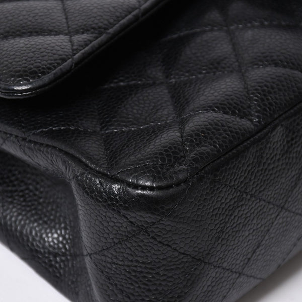 極美品 CHANEL シャネル マトラッセ25 Wフラップ Wチェーンショルダーバッグ 13番台 ココマーク キャビアスキン ブラック 中古 4a007767