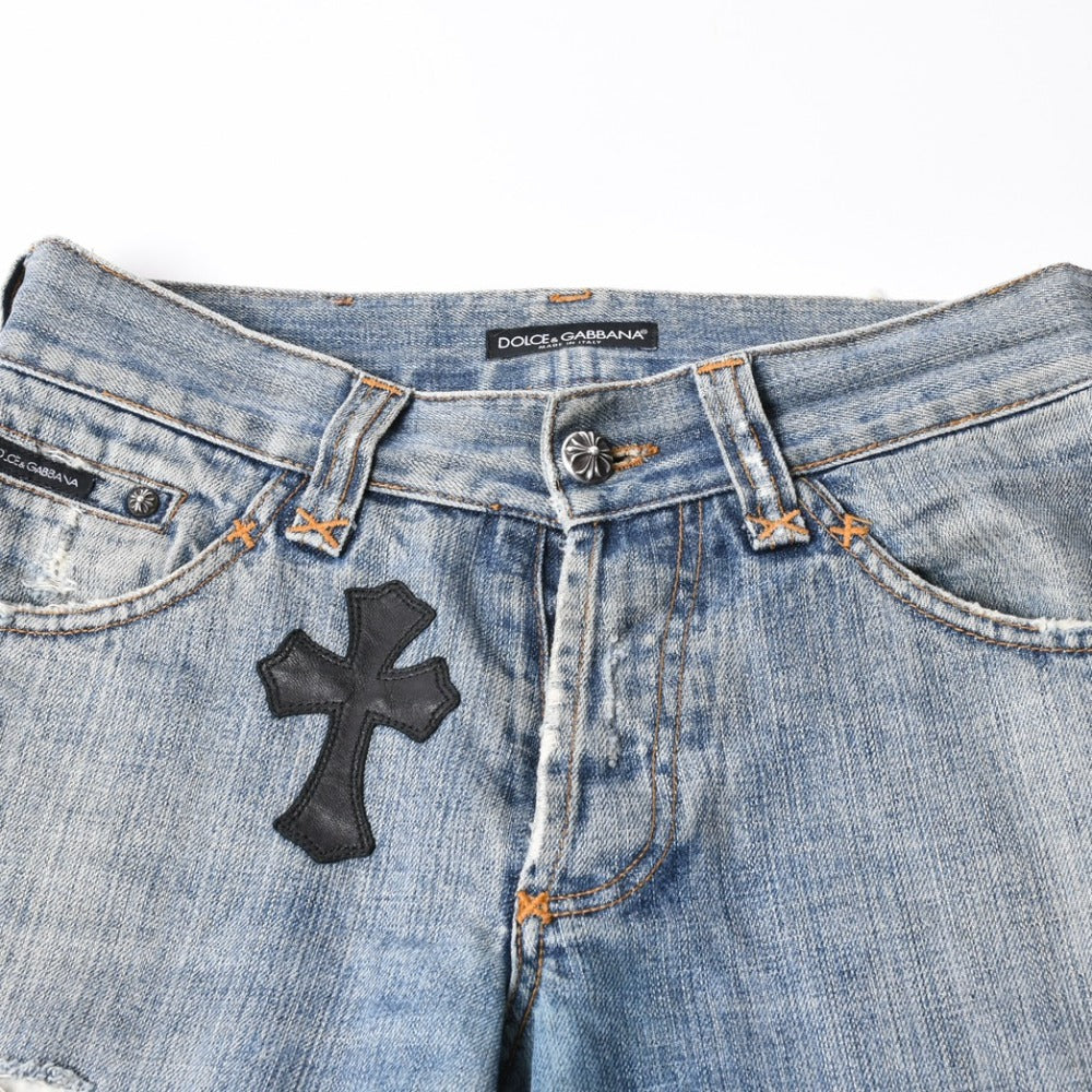 CHROME HEARTS クロムハーツ × DOLCE & GABBANA ドルチェ＆ガッバーナ セメタリークロスパッチデニム サイズ46 美品 中古 4a007580