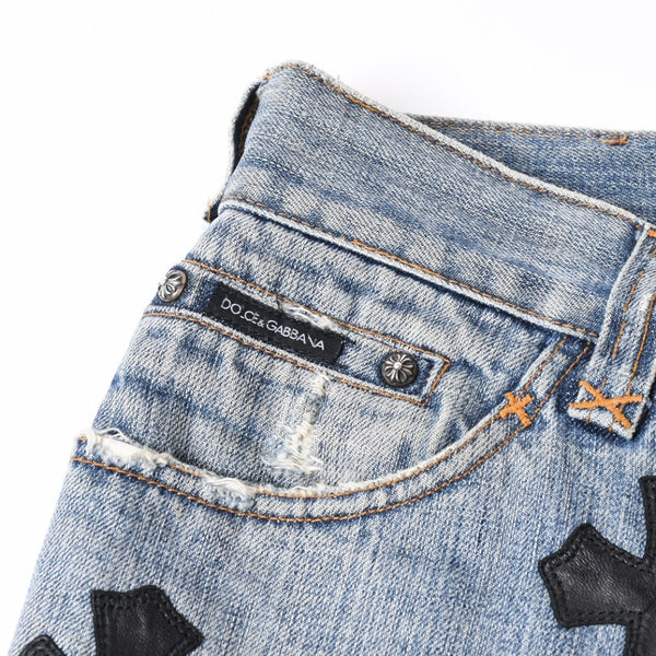 CHROME HEARTS クロムハーツ × DOLCE & GABBANA ドルチェ＆ガッバーナ セメタリークロスパッチデニム サイズ46 美品 中古 4a007580