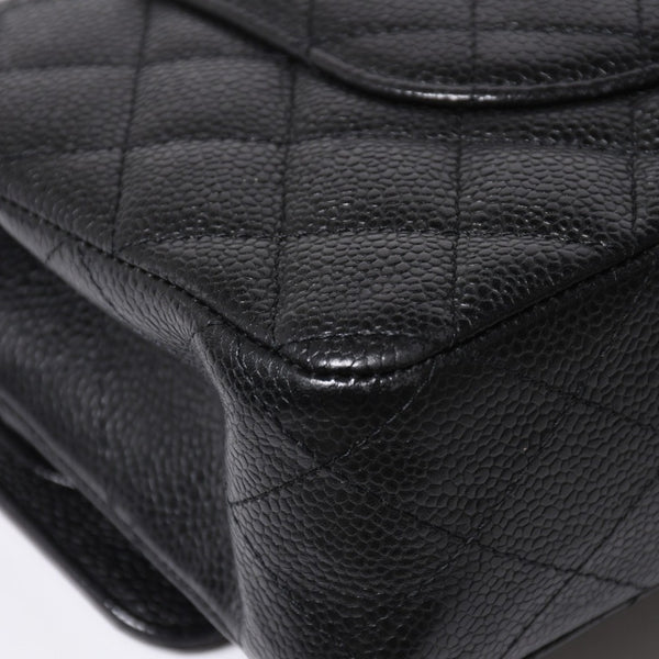 極美品 CHANEL シャネル マトラッセ25 Wフラップ Wチェーンショルダーバッグ 13番台 ココマーク キャビアスキン ブラック 中古 4a007767