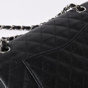 極美品 CHANEL シャネル マトラッセ25 Wフラップ Wチェーンショルダーバッグ 13番台 ココマーク キャビアスキン ブラック 中古 4a007767