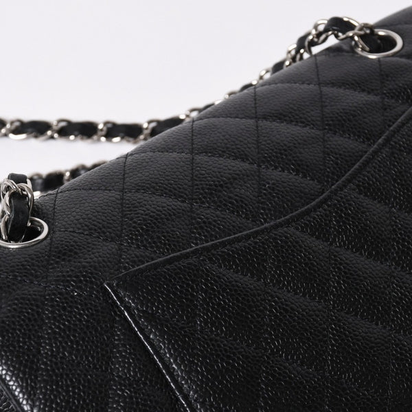 極美品 CHANEL シャネル マトラッセ25 Wフラップ Wチェーンショルダーバッグ 13番台 ココマーク キャビアスキン ブラック 中古 4a007767