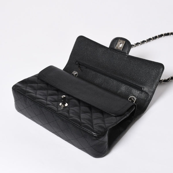 極美品 CHANEL シャネル マトラッセ25 Wフラップ Wチェーンショルダーバッグ 13番台 ココマーク キャビアスキン ブラック 中古 4a007767