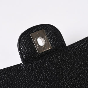 極美品 CHANEL シャネル マトラッセ25 Wフラップ Wチェーンショルダーバッグ 13番台 ココマーク キャビアスキン ブラック 中古 4a007767