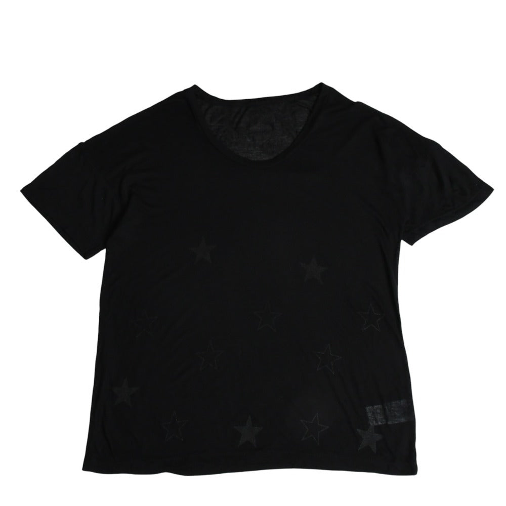極美品 CHROME HEARTS クロムハーツ 半袖Tシャツ スター フレアモチーフ U.S.A製 レーヨン シルク ブラック サイズF 中古 4a007557