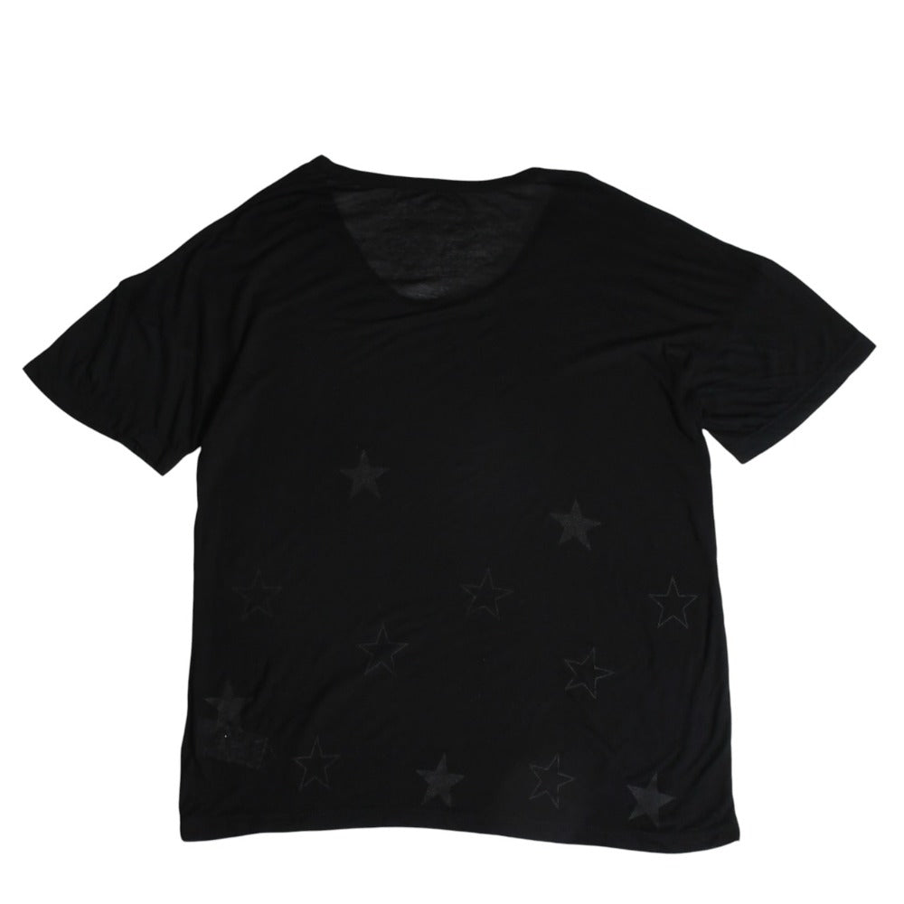 極美品 CHROME HEARTS クロムハーツ 半袖Tシャツ スター フレアモチーフ U.S.A製 レーヨン シルク ブラック サイズF 中古 4a007557