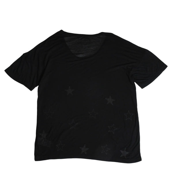 極美品 CHROME HEARTS クロムハーツ 半袖Tシャツ スター フレアモチーフ U.S.A製 レーヨン シルク ブラック サイズF 中古 4a007557