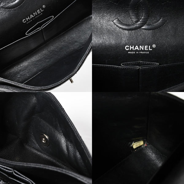 極美品 CHANEL シャネル マトラッセ25 Wフラップ Wチェーンショルダーバッグ 13番台 ココマーク キャビアスキン ブラック 中古 4a007767