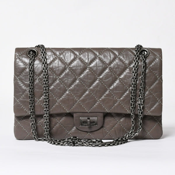 極美品 CHANEL シャネル 2.55 Wフラップ Wチェーンショルダーバッグ 14番台 ココマーク エイジドカーフスキン グレージュ 中古 4a007771