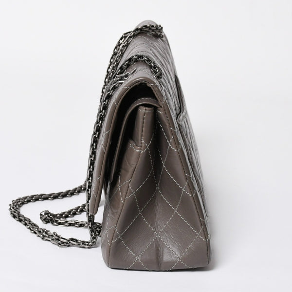 極美品 CHANEL シャネル 2.55 Wフラップ Wチェーンショルダーバッグ 14番台 ココマーク エイジドカーフスキン グレージュ 中古 4a007771