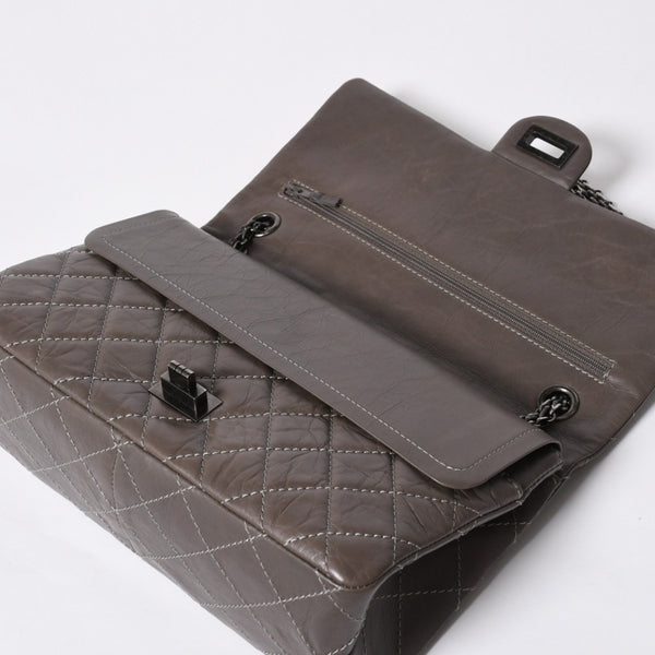 極美品 CHANEL シャネル 2.55 Wフラップ Wチェーンショルダーバッグ 14番台 ココマーク エイジドカーフスキン グレージュ 中古 4a007771