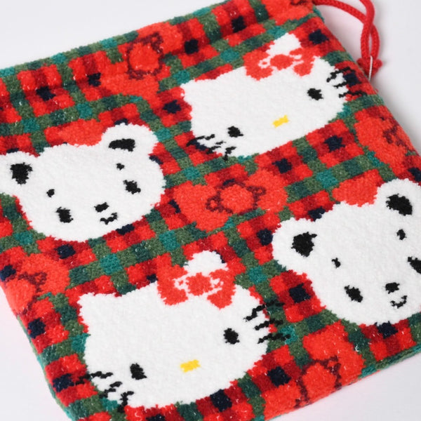 新品未使用 familiar ファミリア × HELLO KITTY ハローキティ 巾着 770347 XF チェック柄 レッド グリーン ホワイト 中古 4a007757