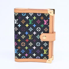 極美品 LOUIS VUITTON ルイヴィトン ブラック マルチカラー 手帳カバー R20895 アジェンダPM ゴールド金具 中古 4a007776