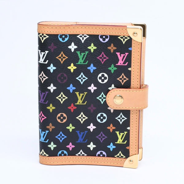 極美品 LOUIS VUITTON ルイヴィトン ブラック マルチカラー 手帳カバー R20895 アジェンダPM ゴールド金具 中古 4a007776