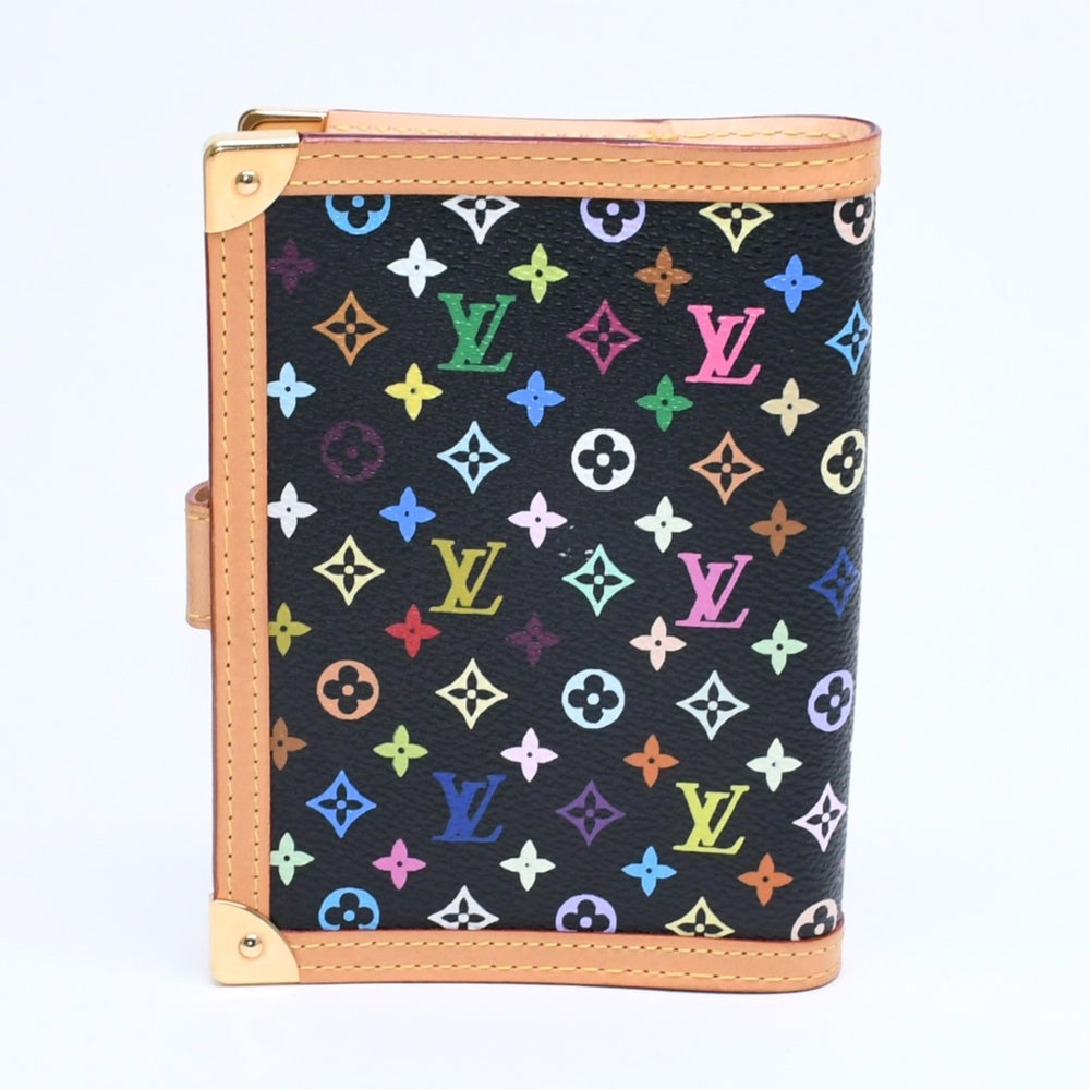 極美品 LOUIS VUITTON ルイヴィトン ブラック マルチカラー 手帳カバー R20895 アジェンダPM ゴールド金具 中古 4a007776