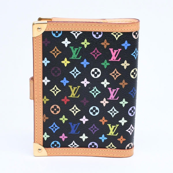 極美品 LOUIS VUITTON ルイヴィトン ブラック マルチカラー 手帳カバー R20895 アジェンダPM ゴールド金具 中古 4a007776