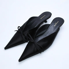 BALENCIAGA バレンシアガ サンダル ミュール Knife Slingback Satin Mule ナイフ スリング バック サテンミュール ブラック サイズ36 良品 中古 4a007768