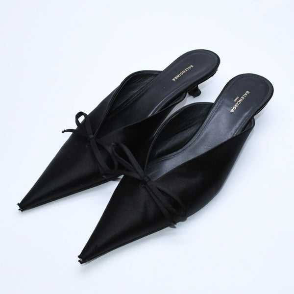 BALENCIAGA バレンシアガ サンダル ミュール Knife Slingback Satin Mule ナイフ スリング バック サテンミュール ブラック サイズ36 良品 中古 4a007768
