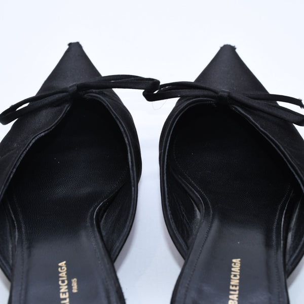 BALENCIAGA バレンシアガ サンダル ミュール Knife Slingback Satin Mule ナイフ スリング バック サテンミュール ブラック サイズ36 良品 中古 4a007768