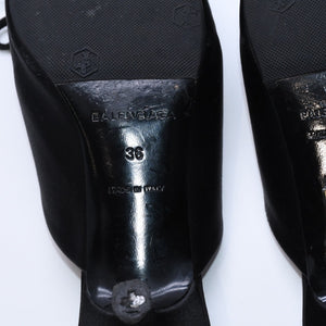 BALENCIAGA バレンシアガ サンダル ミュール Knife Slingback Satin Mule ナイフ スリング バック サテンミュール ブラック サイズ36 良品 中古 4a007768