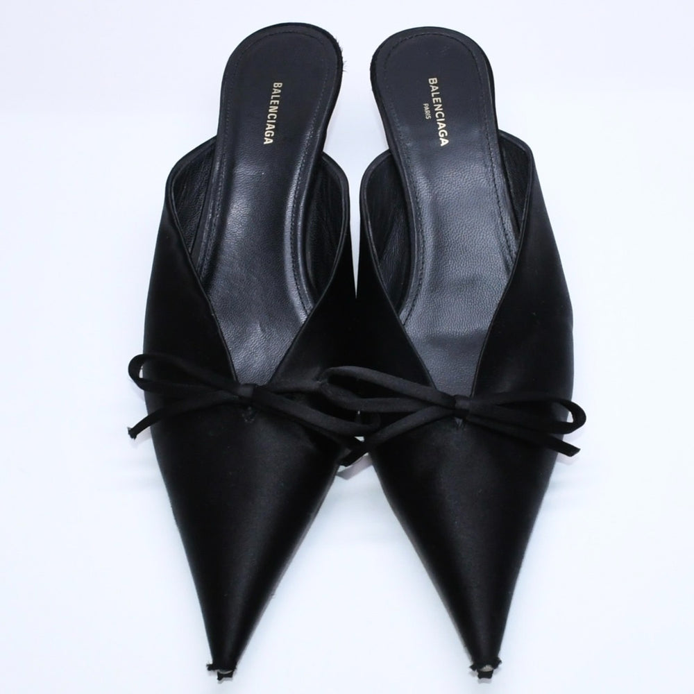 BALENCIAGA バレンシアガ サンダル ミュール Knife Slingback Satin Mule ナイフ スリング バック サテンミュール ブラック サイズ36 良品 中古 4a007768