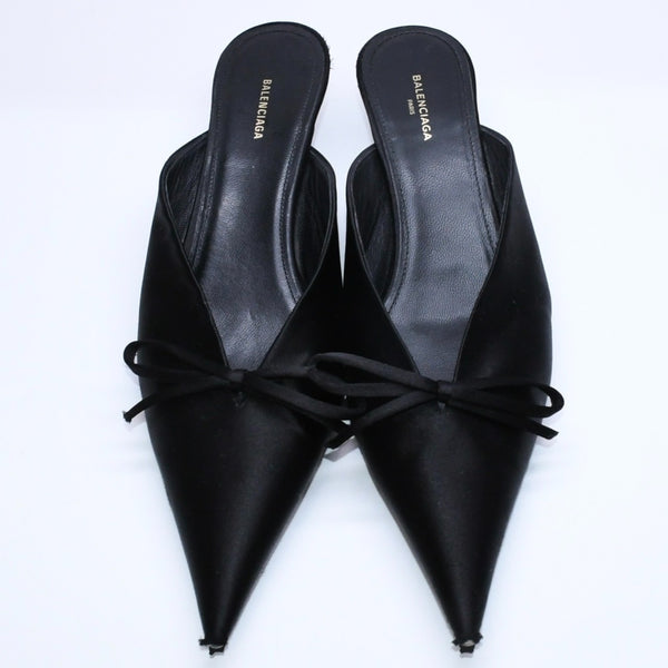 BALENCIAGA バレンシアガ サンダル ミュール Knife Slingback Satin Mule ナイフ スリング バック サテンミュール ブラック サイズ36 良品 中古 4a007768