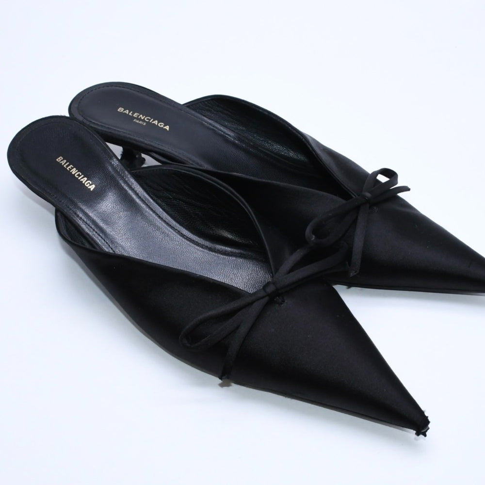 BALENCIAGA バレンシアガ サンダル ミュール Knife Slingback Satin Mule ナイフ スリング バック サテンミュール ブラック サイズ36 良品 中古 4a007768