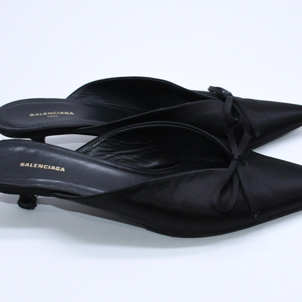 BALENCIAGA バレンシアガ サンダル ミュール Knife Slingback Satin Mule ナイフ スリング バック サテンミュール ブラック サイズ36 良品 中古 4a007768