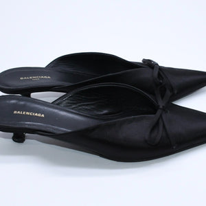 BALENCIAGA バレンシアガ サンダル ミュール Knife Slingback Satin Mule ナイフ スリング バック サテンミュール ブラック サイズ36 良品 中古 4a007768