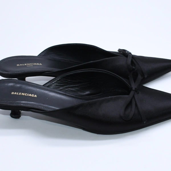 BALENCIAGA バレンシアガ サンダル ミュール Knife Slingback Satin Mule ナイフ スリング バック サテンミュール ブラック サイズ36 良品 中古 4a007768