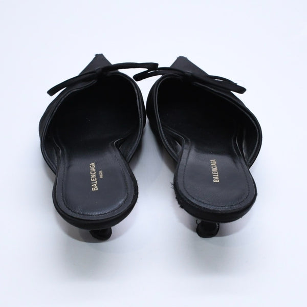 BALENCIAGA バレンシアガ サンダル ミュール Knife Slingback Satin Mule ナイフ スリング バック サテンミュール ブラック サイズ36 良品 中古 4a007768